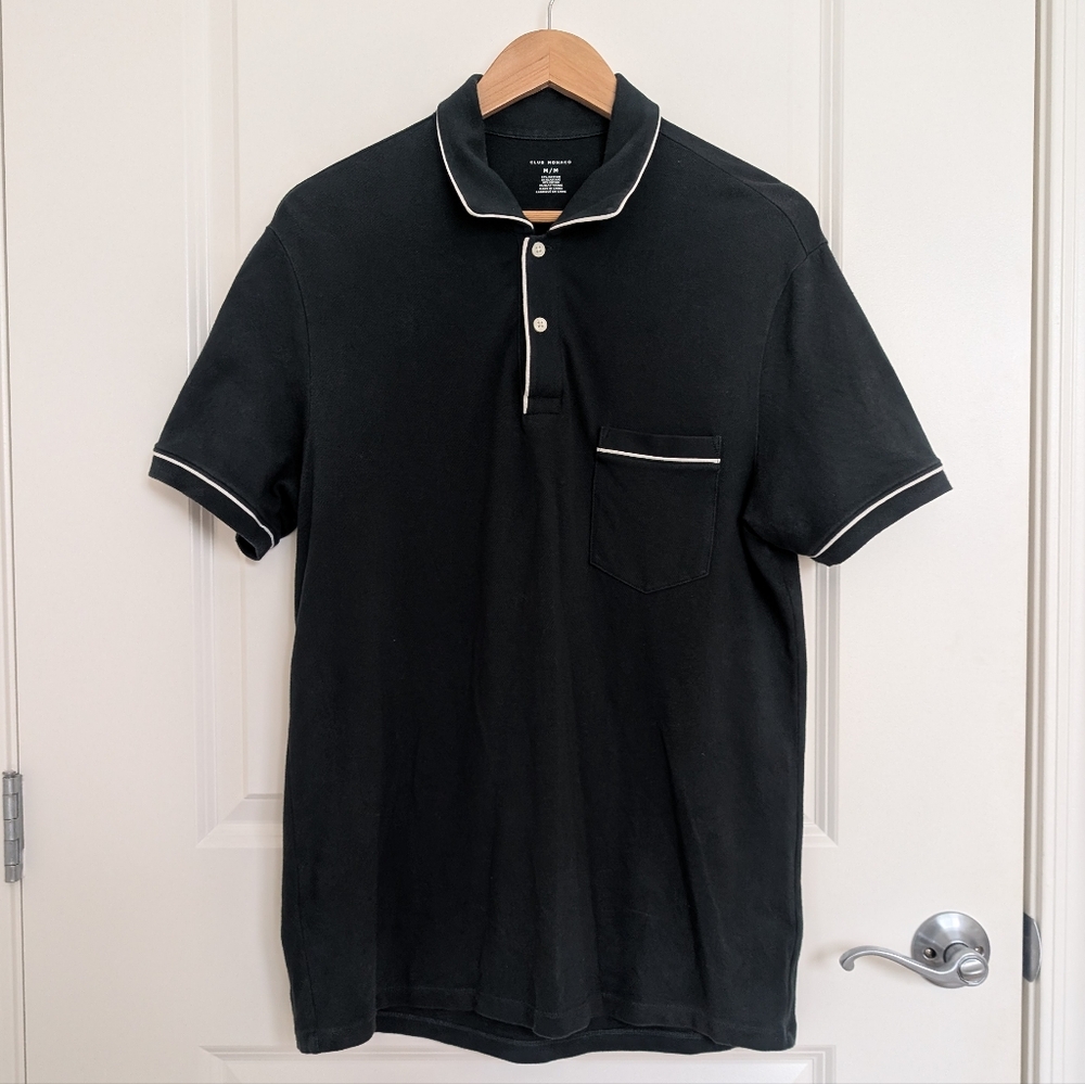 Club Monaco Dark Green Polo with White Accents Mens Size M